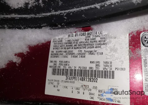 2008 Ford Fusion Se z USA, uszkodzony, nr VIN 3FAHP01148R128202